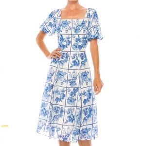 New! Melonie womens size 14 white and blue floral square neck a-line dress